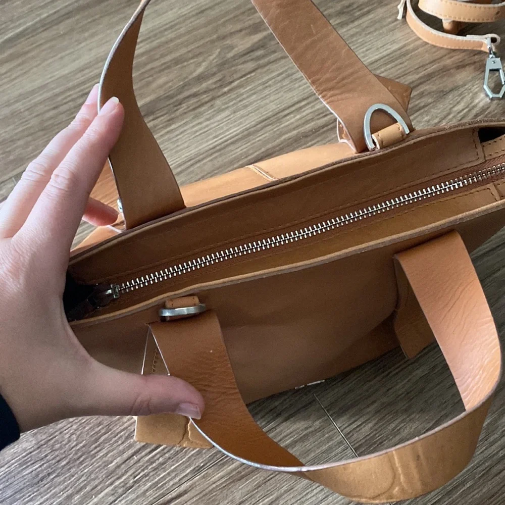New with tags inside Leather Velez Columbia satchel w/crossbody strap Camel